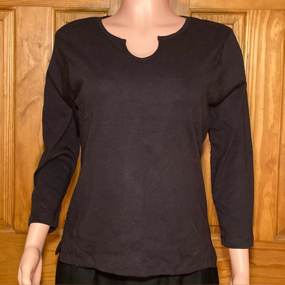 NWOT White Stag Vintage 90s Top 3/4 Sleeve Blouse Black Size L Large